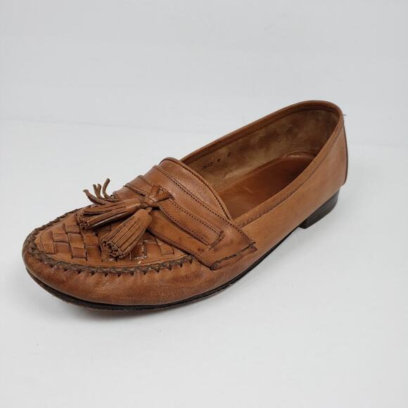 Cole Haan Mens Size 9 Brown Leather Italy Woven Tassel Dress Loafer Shoes main image 7